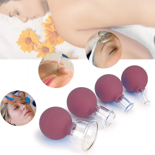Vista 3 de FeelFree Sport Juego de ventosas faciales de vidrio, 4 piezas de silicona con succión al vacío, tazas de masaje facial anticelulitis