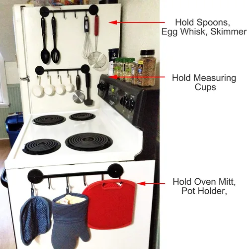 Vista 7 de Soporte magnético para utensilios de 6 ganchos, organizador de herramientas para refrigerador, gabinete de metal, estufa de metal, parrilla, barbacoa