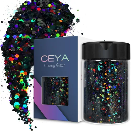 Vista 11 de Ceya Brillantina gruesa holográfica, 1 libra/16 onzas, oro diamante a granel, purpurina mixta gruesa y fina embotellada con lentejuelas metálicas