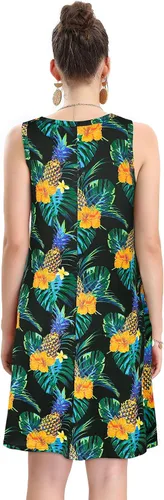 Vista 4 de Vestidos de verano para mujer, vestido tipo camiseta con estampado floral y de playa para mujer, vestido sin mangas, holgado, casual y con bolsillos