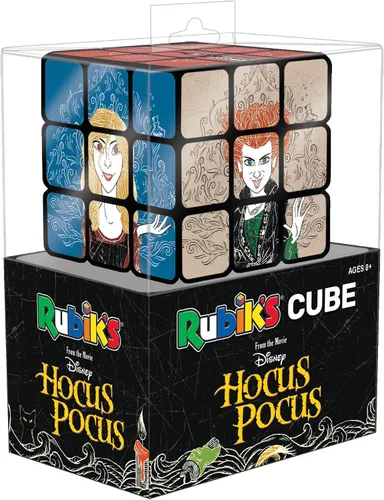 Vista 2 de Disney Hocus Pocus Rubik's Cube Cubo coleccionable de rompecabezas con personajes – Winifred, Sarah, Mary, Binx, Billy Butcherson y Black Flame
