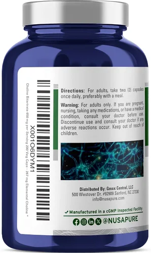 Vista 3 de Bitartrato de colina, vegano, sin OMG, 650 mg, 200 cápsulas - 100 porciones Dietary Supplement Formula, Choline Bitartrate, Suitable for Adults