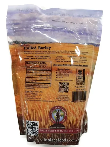 Vista 3 de Cebada descascarada orgánica sin OMG Grain Place Foods, bolsa de 2 libras