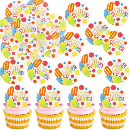 Vista 15 de Ercadio Paquete de 24 adornos para tartas de flamencos hawaianos con purpurina rosa, flamencos Luau, decoración hawaiana tropical de verano, Aloha