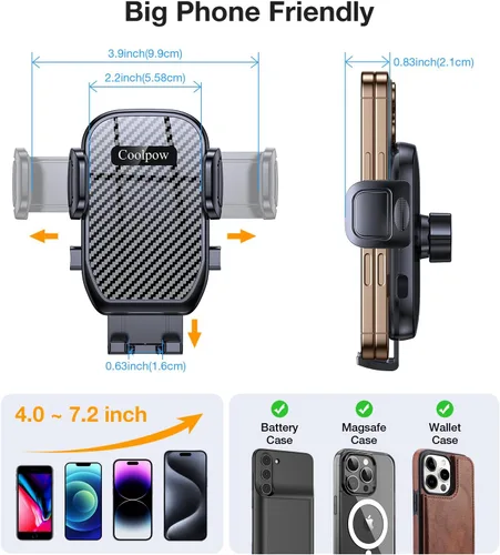 Vista 7 de Coolpow Soporte para Teléfono de Portavasos Soporte para Teléfono de Carro Soporte para Teléfono de Portavasos Montaje para Teléfono【Ultra Estable