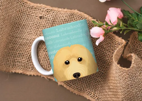 Vista 2 de Adorable taza de café de cerámica con diseño de raza de perro de 11 oz (Labradoodle)