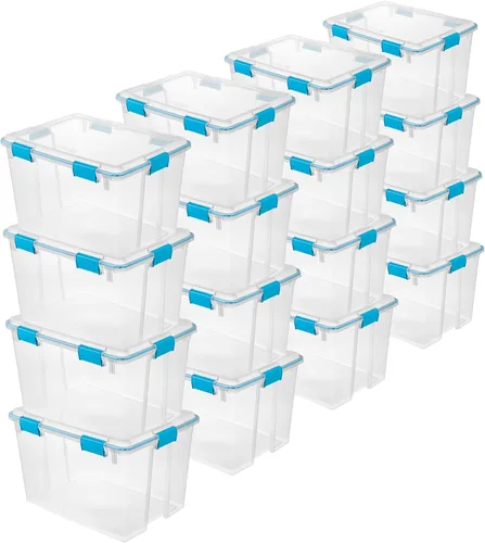 Vista 39 de Sterilite 19414306 - Caja de almacenamiento de plástico transparente de 7.5 cuartos y tapa con pestillos azules