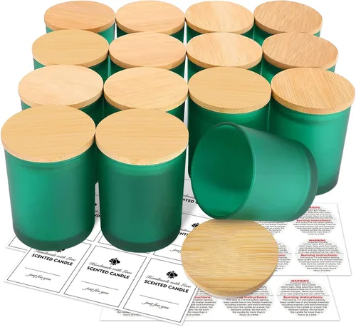 Vista 13 de SUPMIND Paquete de 15 tarros de vidrio para velas, recipientes vacíos de 7 onzas líquidas de ámbar esmerilado con tapas de bambú y etiquetas