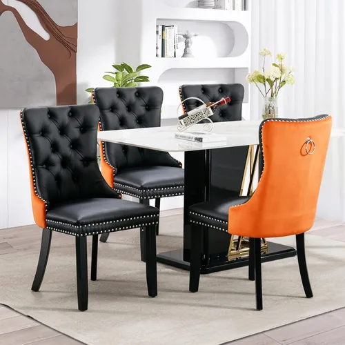 Vista 75 de SoarFlash Juego de 2 sillas de comedor de terciopelo, silla lateral de respaldo alto, silla lateral moderna tapizada de alta gama con botones Beige