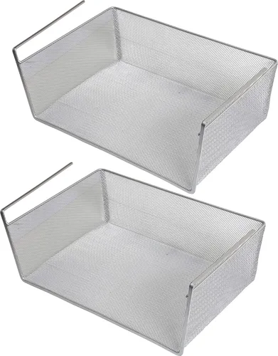 Vista 2 de YBM Home Cesta para debajo del estante, cesta colgante de malla de acero inoxidable para debajo del gabinete, maximiza el espacio en gabinetes