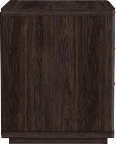 Vista 7 de Manhattan Comfort Evelyn - Mesita de noche con 3 cajones, mesa de noche minimalista de grano de madera con esquinas redondeadas y base elevada, mesa
