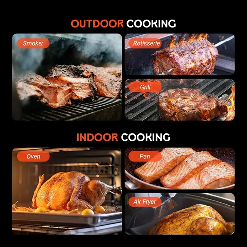 Vista 6 de Termómetro inalámbrico para carne - Termómetro digital inalámbrico 5G Wi-Fi y Bluetooth 5.4 para asar y ahumar con sondas duales IP67 y pantalla LCD
