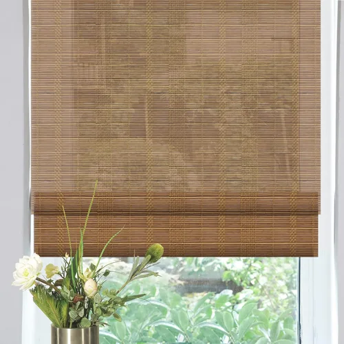 Vista 6 de Persianas romanas de madera personalizadas, persianas opacas forradas de bambú para ventanas y puertas, patrón 1