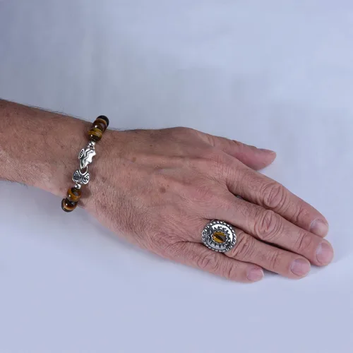 Vista 2 de Pulsera de cuentas de piedra preciosa de ley American West a elección de color y cierre de oso talla A L XL o XXL Metal Gema no conocido