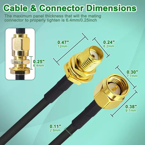 Vista 4 de Cable de extensión de antena WiFi de 3 pies RG174 RF SMA macho a SMA hembra Cable coaxial de baja pérdida chapado en oro coleta con adaptador