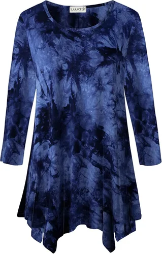 Vista 44 de LARACE - Camisa de talla extragrande para mujer, camisa tipo túnica con manga 3/4, ajuste holgado, ropa básica para mujer 2-negro_cuadros