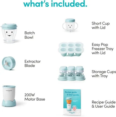 Vista 10 de NutriBullet NBY-50100 Sistema completo de fabricación de alimentos para bebés, 32 onzas, blanco, azul, transparente