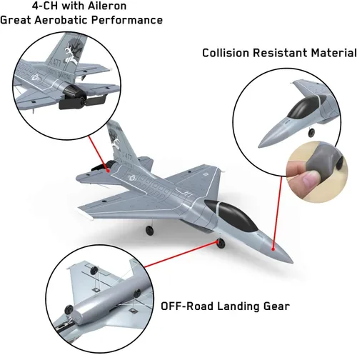 Vista 4 de Avión RC de 4 canales RC Avión 2.4Ghz RC Jet listo para volar F-16 Fighter Falcon Avión de control remoto para adultos con sistema estabilizador