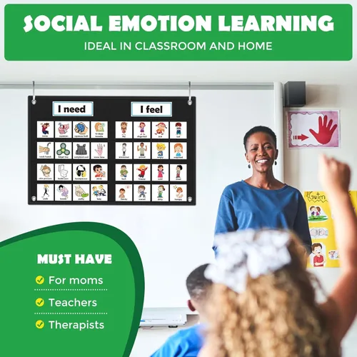 Vista 2 de KIKIGOAL Tabla de sentimientos para suministros de maestros preescolares, tabla de bolsillo de aprendizaje socioemocional, gestión