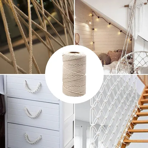 Vista 6 de Hilo de macramé, hilo de algodón beige, cuerda de algodón, cuerda de algodón Cordón de macramé natural para atrapasueños, manualidades, tejer A