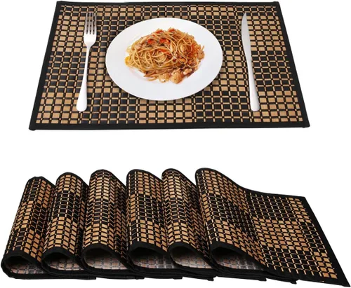Vista 8 de Juego de 4 manteles individuales de bambú, resistentes al calor, para mesa de comedor, manteles individuales de bambú duraderos, resistentes a