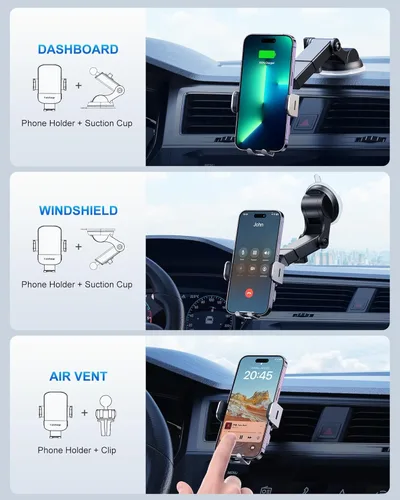 Vista 2 de Cargador de Coche Inalámbrico, Carga Rápida de 15W, Cargador de Coche con Abrazadera Automática, Soporte para Teléfono Compatible con iPhone 15 14
