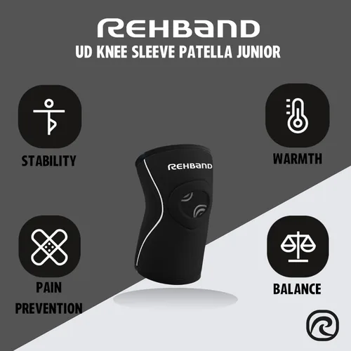 Vista 2 de Rehband Rodillera de neopreno para niños con apertura de rótula, soporte de rodilla para niños, 1 pieza o 1 par, rodillera apertura de rótula