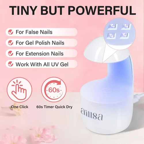 Vista 7 de AILLSA Kit de uñas almendra con lámpara UV, 240 piezas de puntas de uñas cortas de gel y kit de pegamento en gel con pegamento de uñas 2 en 1, capa