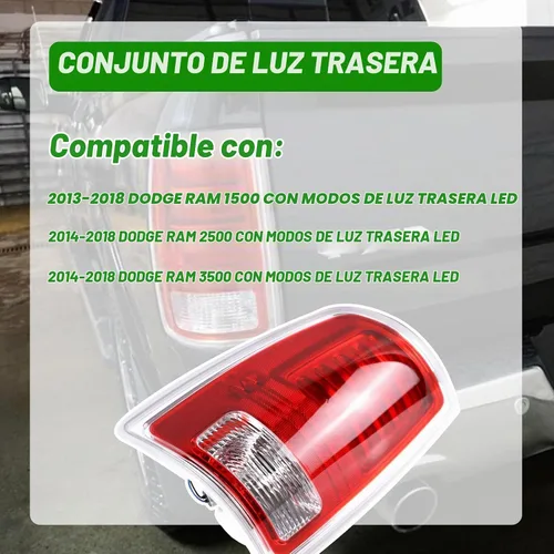 Vista 2 de Lochnchn Conjunto de Luz Trasera LED Compatible con Dodge Ram 1500 2013-2018, Ram 2500 3500 2014-2018 Lado Izquierdo del Conductor Luces Traseras