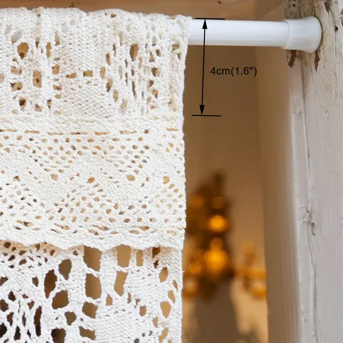 Vista 5 de Cenefa de cortina de ganchillo bohemio para ventana de cocina, retro, rústico, de algodón, con encaje, corta, bolsillo para barra con borlas