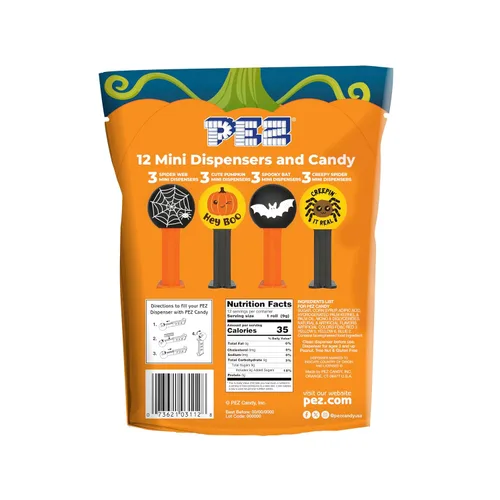 Vista 3 de PEZ Candy Mini dispensadores de dulces de Halloween, recuerdos de truco o trato, bolsa de 12, naranja, 0.32 onzas (paquete de 1)