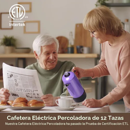 Vista 8 de Percolador de café eléctrico de 12 tazas Percolator Cafetera de acero inoxidable con perilla transparente, mango de tacto frío, función