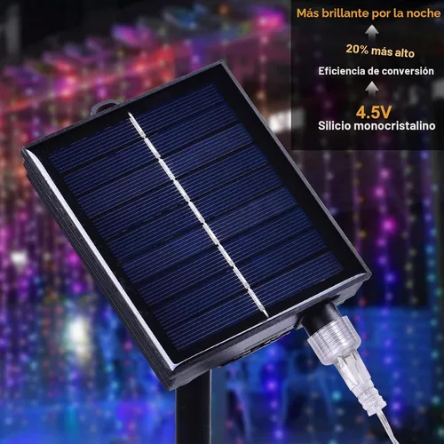 Vista 4 de 300 luces LED solares para cortina, para interiores y exteriores, luces solares de Navidad, para ventana de hadas, impermeables, parpadeantes, 8