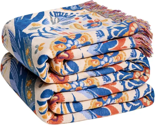 Vista 37 de Manta Bohemia – Manta suave 100% algodón para cama, 60"x80", reversible, transpirable, ligera, para otoño, todas las estaciones, decoración de casa