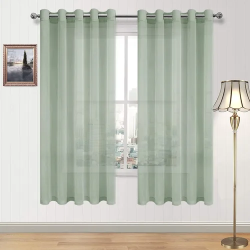 Vista 32 de DWCN Cortinas traslúcidas color verde frijol para sala de estar y dormitorio - Cortinas voile con aspecto de lino sintético con ojales en la parte