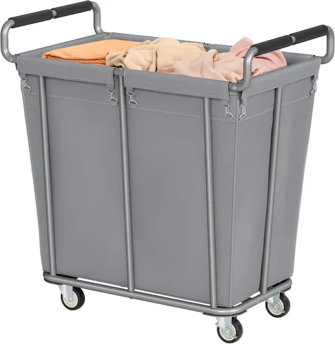 Vista 12 de Cesta de lavandería con ruedas, cesta de lavandería mediana de 250 litros para almacenamiento de ropa, carrito de lavandería resistente con asa Negro