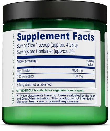 Vista 2 de Vitanica Optinositol - Apoyo a la ovulación con mio-inositol y D-Chiro inositol - Suplemento de salud para mujer con 4000 mg de polvo
