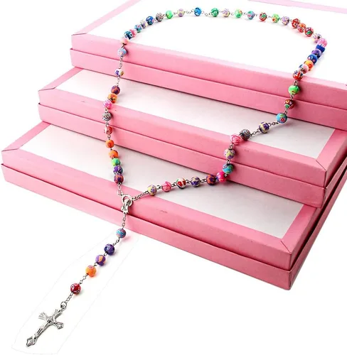 Vista 7 de YEYULIN Collar largo de rosario de arcilla polimérica con cuentas de aleación de cruz virgen cristiana católica joyería rosario solo para mujeres