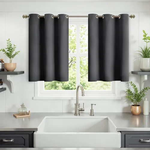 Vista 110 de YoungsTex - Cortinas blackout cortas, aislamiento térmico, ojales, oscurecen la habitación, privacidad, para cámper, sótano, cocina y baño, 2 Gris