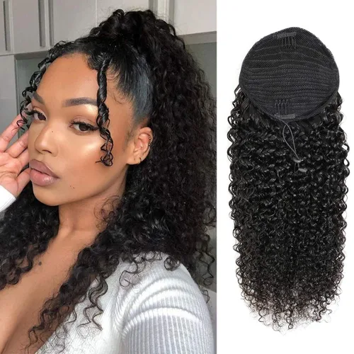 Vista 26 de Extensiones de cabello rizado para cola de caballo, cabello rizado para cola de caballo, extensión de cabello humano virgen brasileño
