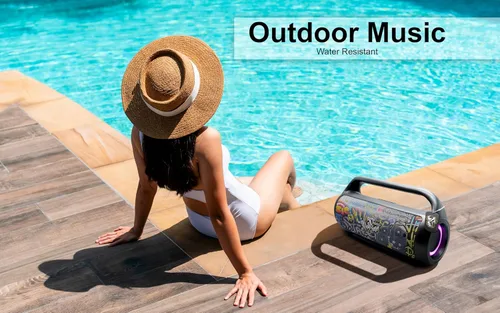 Vista 3 de Altavoces Bluetooth, altavoz inalámbrico portátil de 40 W de potencia máxima Boombox con luces de sonido HD, resistente al agua, tiempo