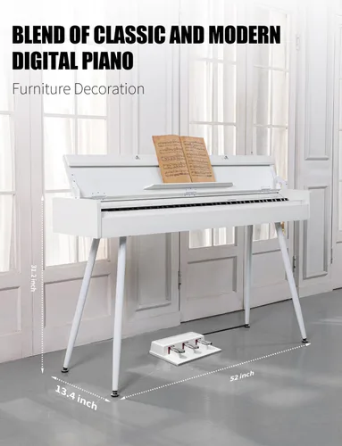 Vista 6 de UISCOM 88 teclas ponderadas Piano digital para el hogar - Piano eléctrico de escritorio de madera se transforma entre escritorio y tocador - Teclado