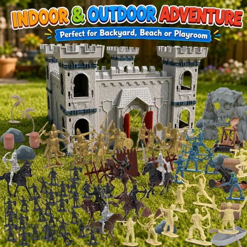 Vista 3 de Plustopoy Figuras de Soldados de Juguete de Caballeros de Castillo Medieval Hombres del Ejército, Juguete de Construcción de Castillo DIY de Los