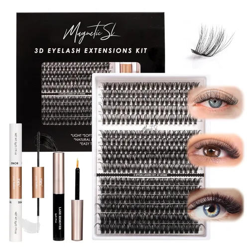 Vista 13 de Pestañas en racimo, 72 pestañas individuales, extensiones de pestañas postizas, kit de extensión de pestañas postizas reutilizables, aspecto