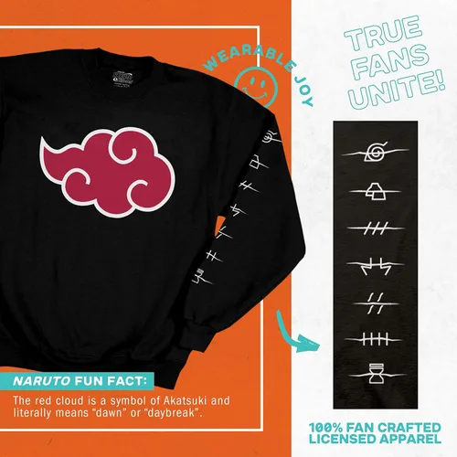 Vista 2 de Ripple Junction Mens Naruto Shippuden Anti-Leaf Clouds Crew-Neck Fleece Sweatshirt