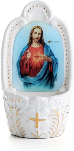 Vista 12 de KOMI Fuente de Agua Bendita Católica de la Sagrada Familia de Porcelana para Entrada del Hogar Iglesia Decoración Colgante de Pared Gran Regalo