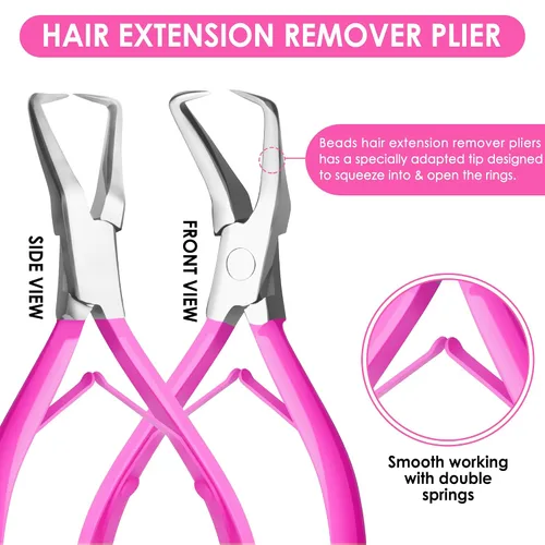 Vista 2 de Beauty & Crafts Herramientas de extensión de cabello, juego de alicates de acero inoxidable para microcuentas, 1 aguja de ganchillo, 1 gancho