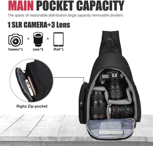 Vista 4 de Cwatcun Bolsa bandolera para cámara, mochila cruzada para cámara, DSLR/SLR/SLR/sin espejo, bolsa de pecho para cámara fotográfica a prueba de golpes