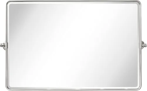 Vista 9 de TEHOME Espejo rectangular horizontal de estilo rústico con marco de metal negro y pivote redondeado para baño, espejos de tocador biselados 2-Negro
