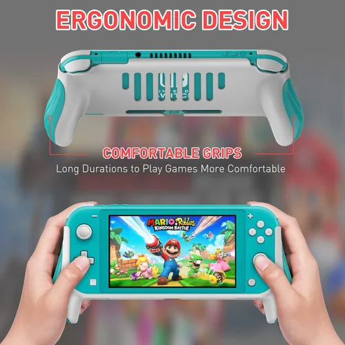 Vista 2 de MEQI Funda de agarre compatible con Nintendo Switch Lite, cómoda y ergonómica funda protectora portátil para juegos, accesorios para consola Switch